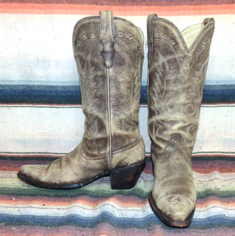 Bottes Cow-boy Femme Corral 7,5 M - Marron Cuir Détressé - Occasion Bon état - Style Western