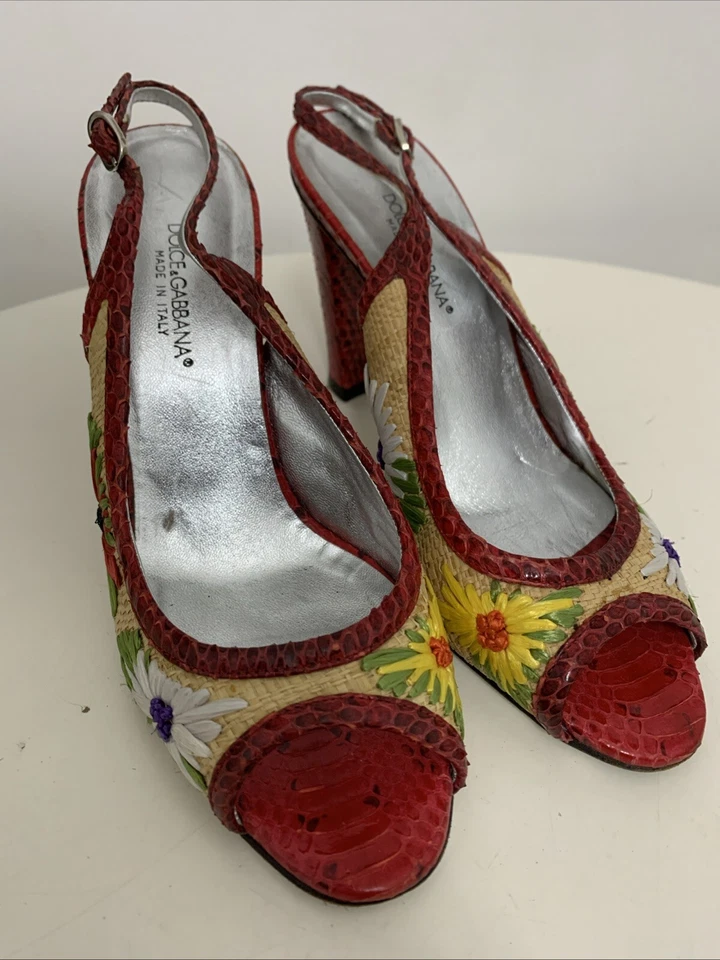 Auténtico Dolce & Gabbana Rojo Tacón Cordones Cuero Talla 36 Hecho en Italia Foto 2 de 4