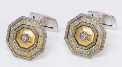 Vintage Hexagon Shape Lab-Created White Diamonds Classic 935 Silver Cufflinks