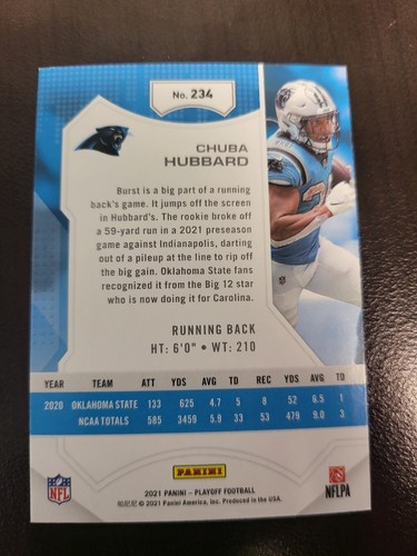 2021 Playoff Chuba Hubbard RC GOAL LINE card #234 - Picture 2 of 2