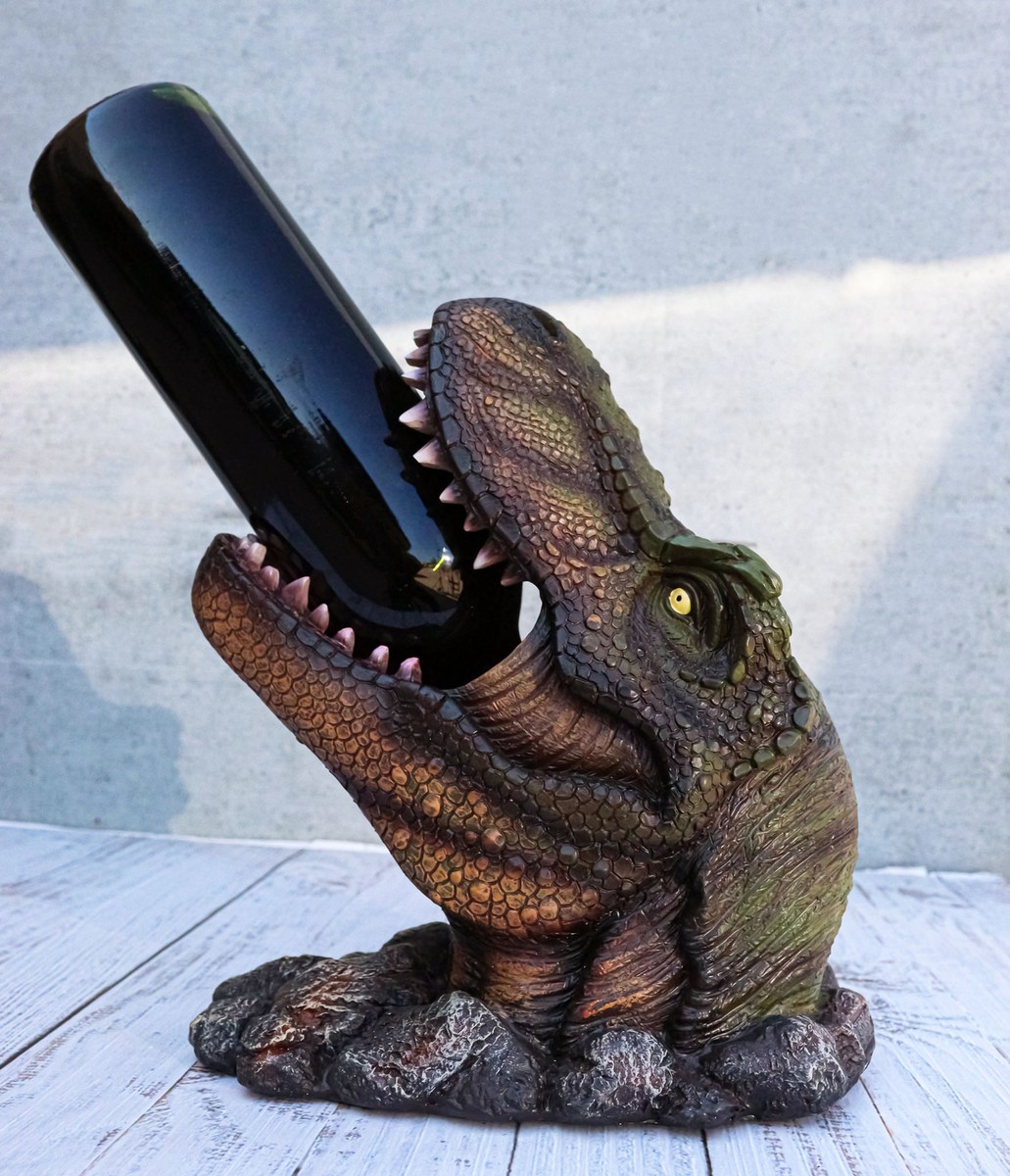 Prehistoric Dinosaur Tyrannosaurus Rex Head Wine Bottle Holder  Figurine