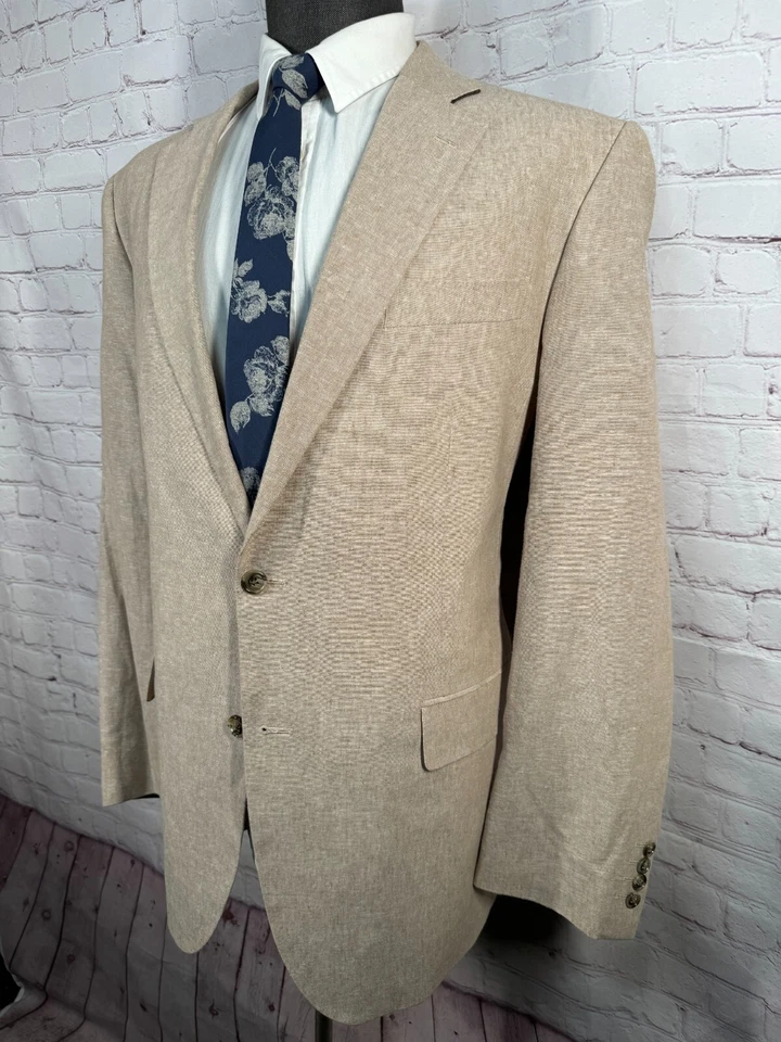 STAFFORD Hombres Marrón Caqui LINO ALGODÓN Clásico Abrigo Deportivo Blazer Chaqueta TALLA 44L Foto 2 de 4