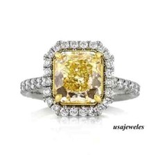 3CT Radiant Cut Real Citrine 14K 2-Tone Gold FN Engagement Wedding Jewelry Ring