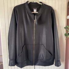 Kim & Co Stretch Black Pleather Bomber Jacket Bnwt X Large Bnwt