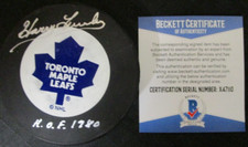 HARRY LUMLEY SIGNED TORONTO MAPLE LEAFS TRENCH PUCK BECKETT BAS COA X47110
