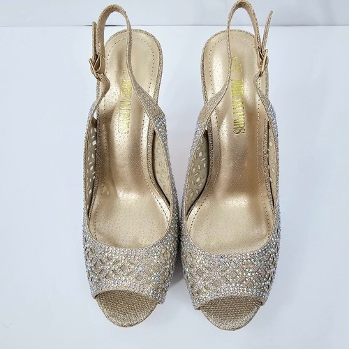 Dream Pairs Women's Gold Rhinestone Peep Toe Sling Back Stiletto Heels Size 9 - Picture 3 of 15