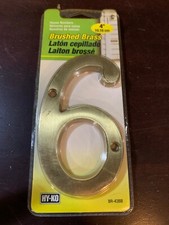 4" BRUSHED BRASS HOUSE NUMBER "6" mounting screws included Hy-Ko BR-43BB