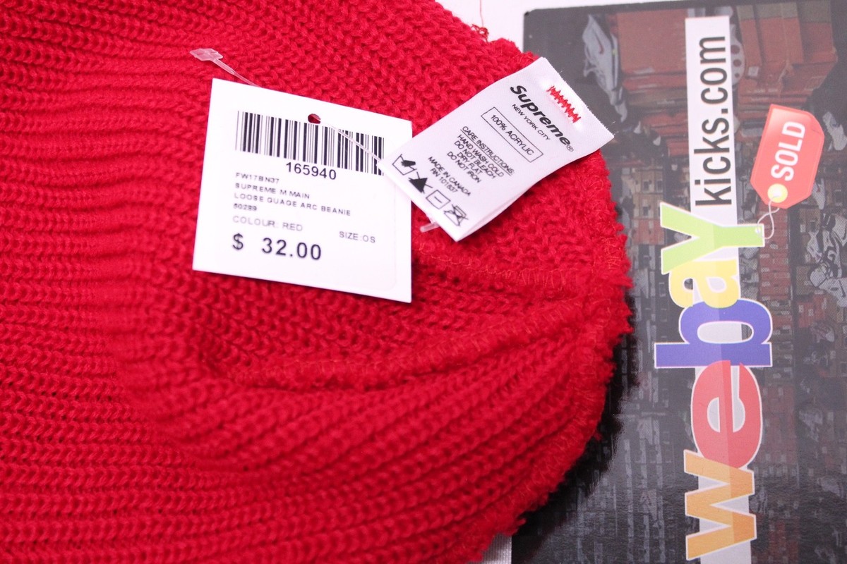 Supreme New York Box Loose Gauge Arc Red White Logo Beanie Supreme New York Box Loose Gauge Arc Red White Logo Beanie