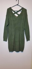 Womens Dress sweater Navy Green long sleeve Love Squared open crisscrossed back 