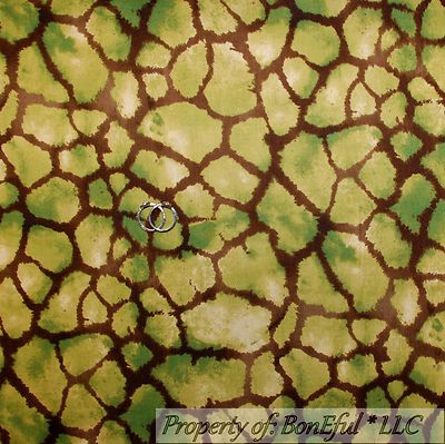BonEful Fabric FQ Cotton Quilt Green Brown Tonal African Zoo Giraffe Wild Skin 