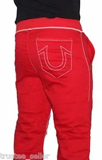 NWT True Religion Brand Men's Contrast Big T Stitch Logo Red Sweatpants Pants