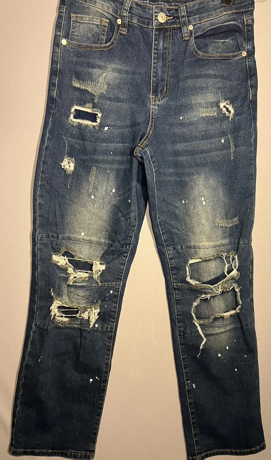 Jeans flex supreme maigre homme Rue 21 Premium taille 32x34 bleu détressé