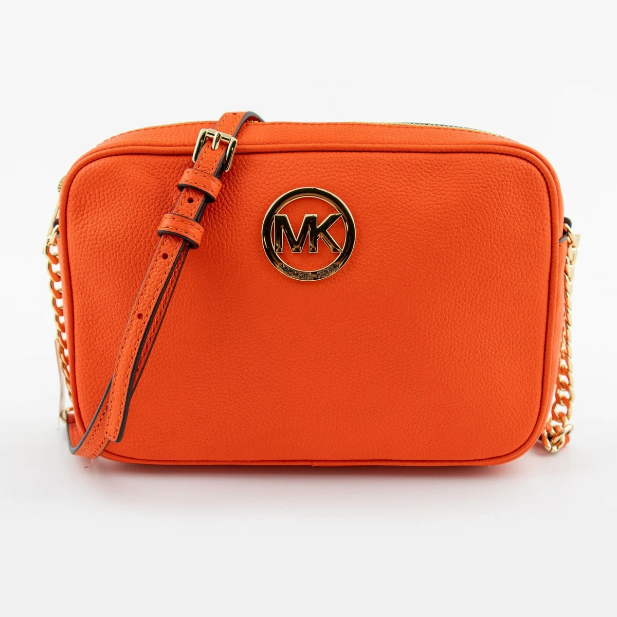 MICHAEL KORS Fulton MK LG EW Crossbody Bag Mandarin Leather Gold Logo 38S8CFTC3L