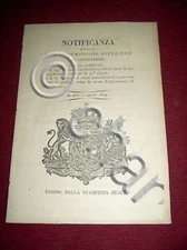 Kingdom of Sardinia Notification List Creditors Settlement II^ Class Needle. 1829