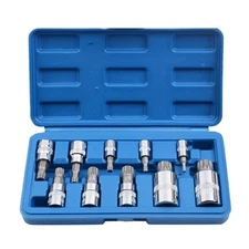 10pc XZN 12 Point MM Triple Square Spline Bit Socket Tamper Proof w/ Case 