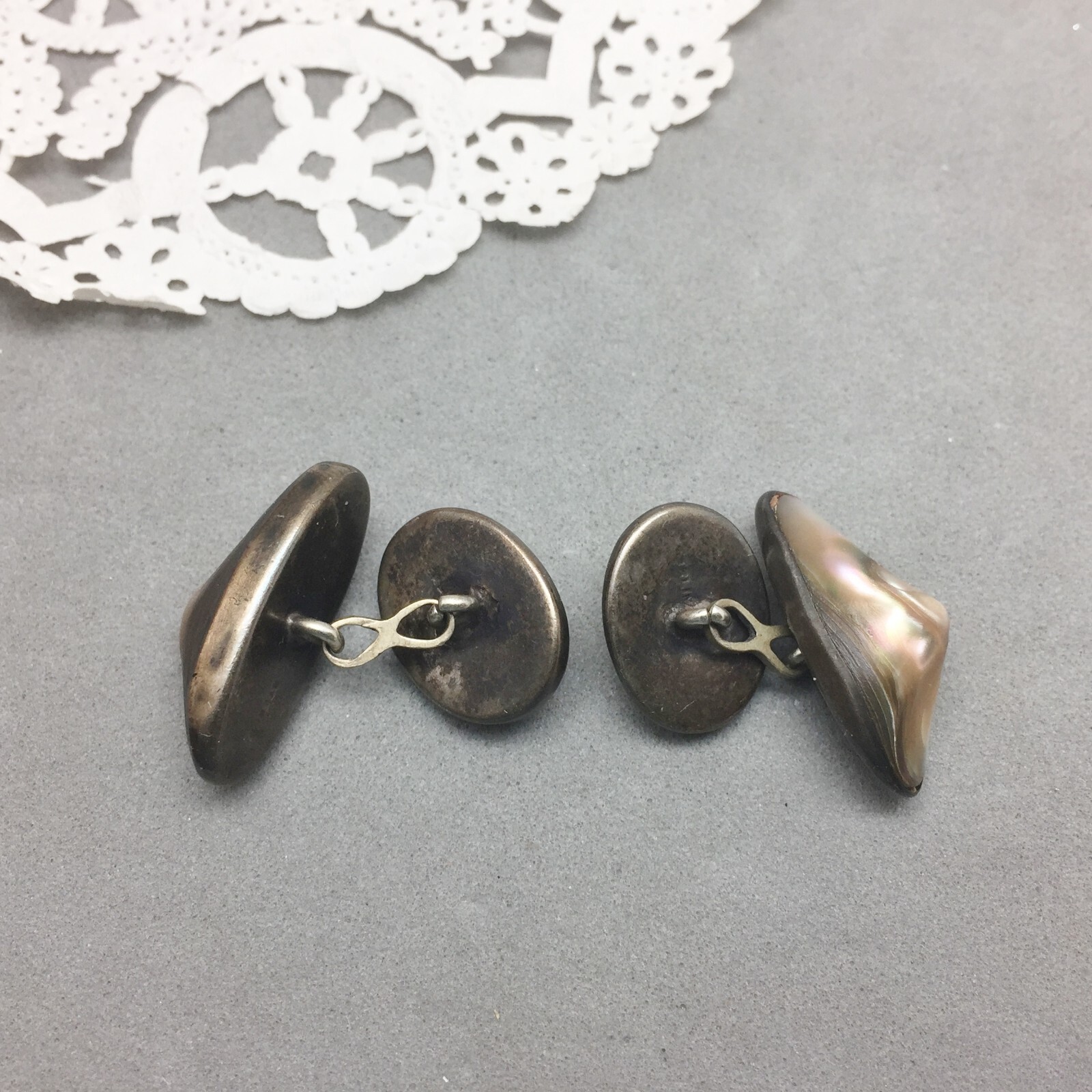 Abalone Shell Sterling Silver Chain Link Cufflink… - image 5