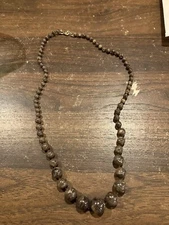 Vintage Emmons Signed Necklace Gold Tone Clasp Brown Beads