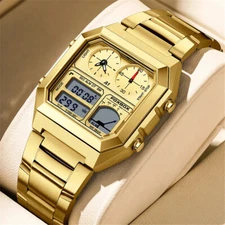 LIGE FOXBOX Men Watch Rectangle Wristwatch Digital Quartz Male Steel LED Watches