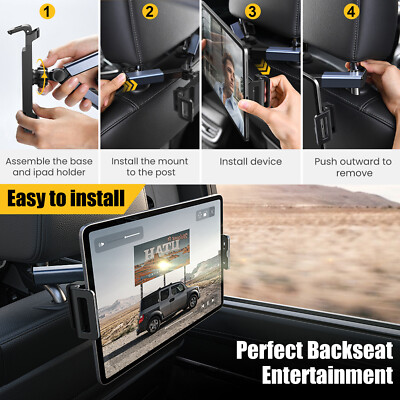 Multi-Angle Car Headrest Mount Stable, Scratch-Free Grip for Tablets up to 12.9''