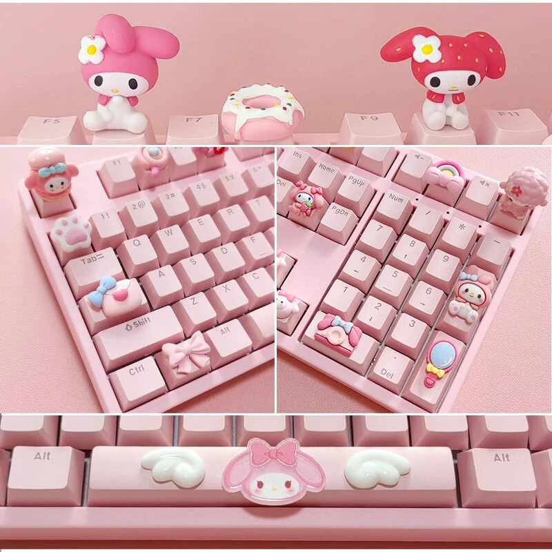 My Melody Cute Doll Keycaps Pink 108 keys RGB Mechanical Keyboard MX Tri-mode  - Image 4 of 4