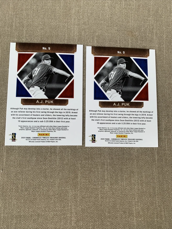 2020 Timeless Treasures #9 A.J. Puk Oakland A's RC Rookie Athletics lot Of 2 - Image 4 of 4