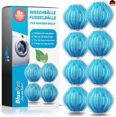 BluePet 8 Fusselbälle für die Waschmaschine - Entfernt Tierhaare, Fusseln & 