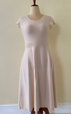 UNIQLO WOMEN 3D KNIT IVORY COTTON SHORT SLEEVE FLARE DRESS Size S