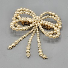 Faux Pearl Bow Beaded Hair Clip Barrette Dangle Large 90's - VTG