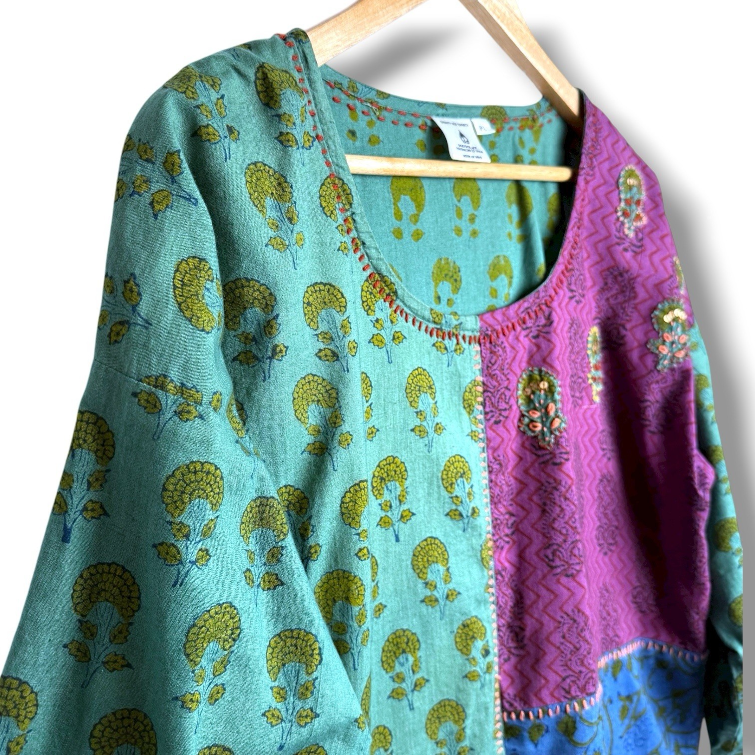 Patchwork Block Print Tunic Womens PL Artisan Hip… - image 2