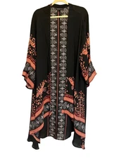 Citron Silk Kimono Jacket With Embroidered Design In Black & Red For Women O/S