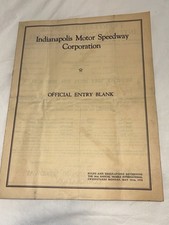 1938 Indy 500 Official Entry Form Billy Winn Harry Miller Indianapolis 38 Rare