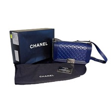 Chanel Lambskin Quilted New Medium Boy Flap Bag in Blue w/Box & Dustbag