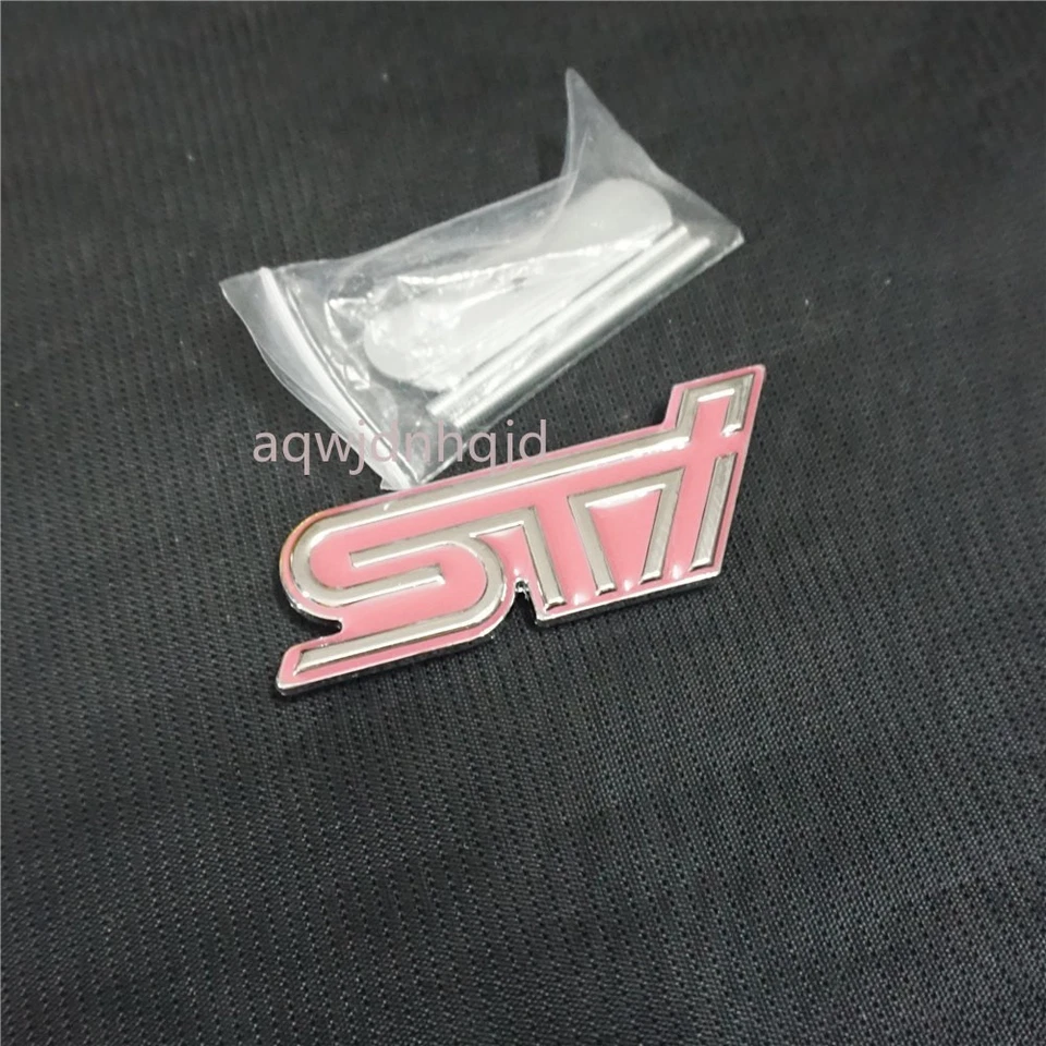 Silver Chrome Pink STI Metal Front Grille Emlbem + Sticker Decal Badge Engine 3D - image 4 of 4