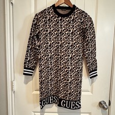 Guess Leopard Cheetah Animal Print Sweater Dress Girls Sz 14 Youth Brown Black