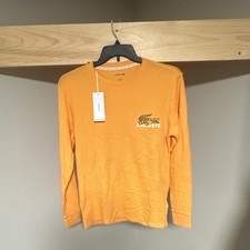 Lacoste Pajama Top Men's S Orange Cotton Knit Logo Lightweight Long Sleeve