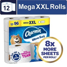 Charmin Toilet Paper Ultra Soft, 12 Mega XXL Rolls, 2-Ply Bath Tissue