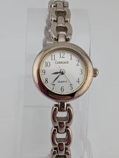Carriage by Timex Watch Women 22mm Case Silver Link 6" Band- New Battery