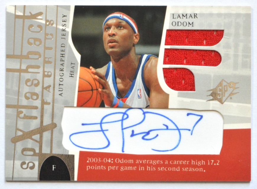 2003-04 Lamar Odom Upper Deck SPx Flashback Fabrics Game Worn Jersey Auto #202 view 1
