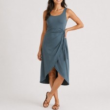 Quince Tencel Jersey Side Tie Midi Dress Drapey Wrap Dark Olive XS NWT