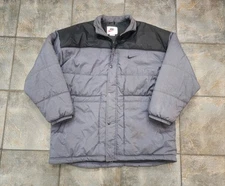 Vintage 90s Nike Men's XL Embroidered Gray & Black Winter Puffer Jacket Coat