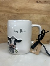 HAY THERE Cow 19-oz Mug Rae Dunn Farm Line 2026 Ceramic Holstein Cup NEW