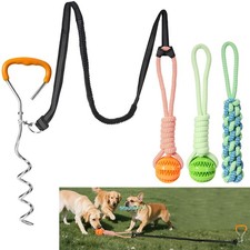 Bungee Tether Tug Outdoor Dog Toy for Dogs, Tug of War Toy with Stake, 2 Puzz...