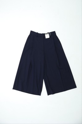 M&S Women's Trousers Dark Navy Cropped Wide Leg Pockets Pleats Zip