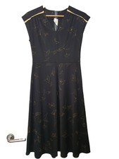 Vintage DEVONSHIRE LADY Ladies UK 14 DRESS Black V-Neck Floral Retro 70s 80s