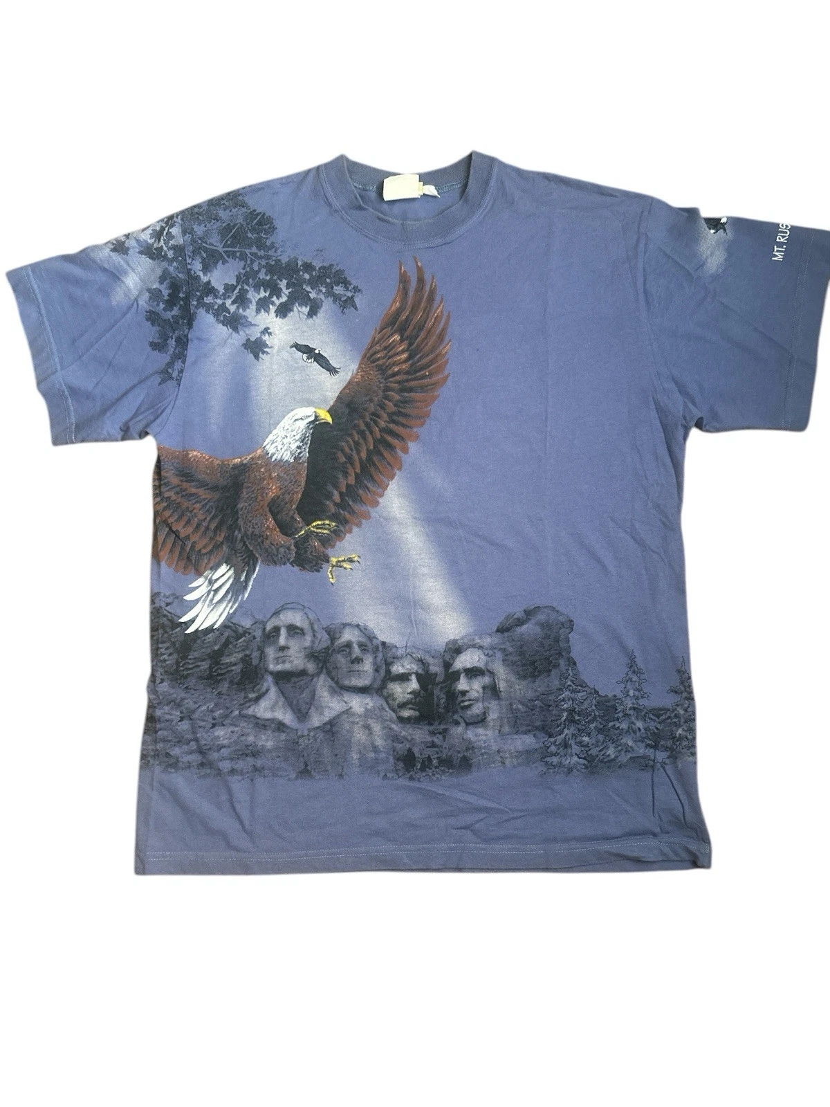 VTG Y2K Grunge Mt Rushmore Double Sided T Shirt Eagle Fred Harvey Grunge Blue XL