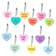 12Pcs Valentine's Day Heart Conversation Shower Curtain Hooks Metal Muti-color