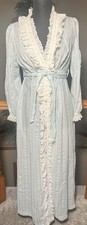 Vintage MISS ELAINE Button Down Baby Blue Lace Trim Tie Pocket Nightgown Robe