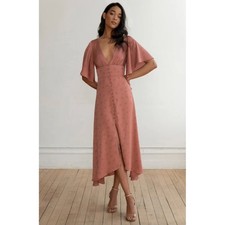 Jenny Yoo Lunetta Dress Rosette Clay Pink Floral Jacquard Flutter Sleeve Size 8