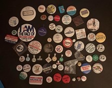 Vintage Political Pinback Buttons Pins Lot 64 Obama Feinstein dukakis mix