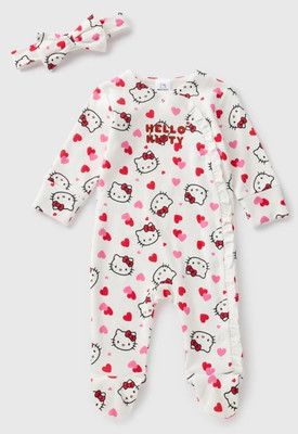 Hello Kitty 1 Monat ~ cremefarbener Schlafanzug im Herzdesign & passendes Stirnband mit Schleife